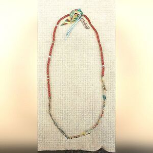 Johnny Was Red & Gold Beaded / Leather / Material necklace new with tags